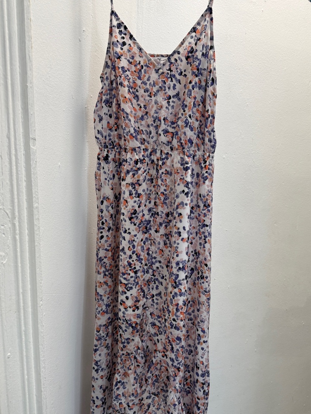 Jack by BB Dakota White Maxi Dress with Navy and Peach Floral Print